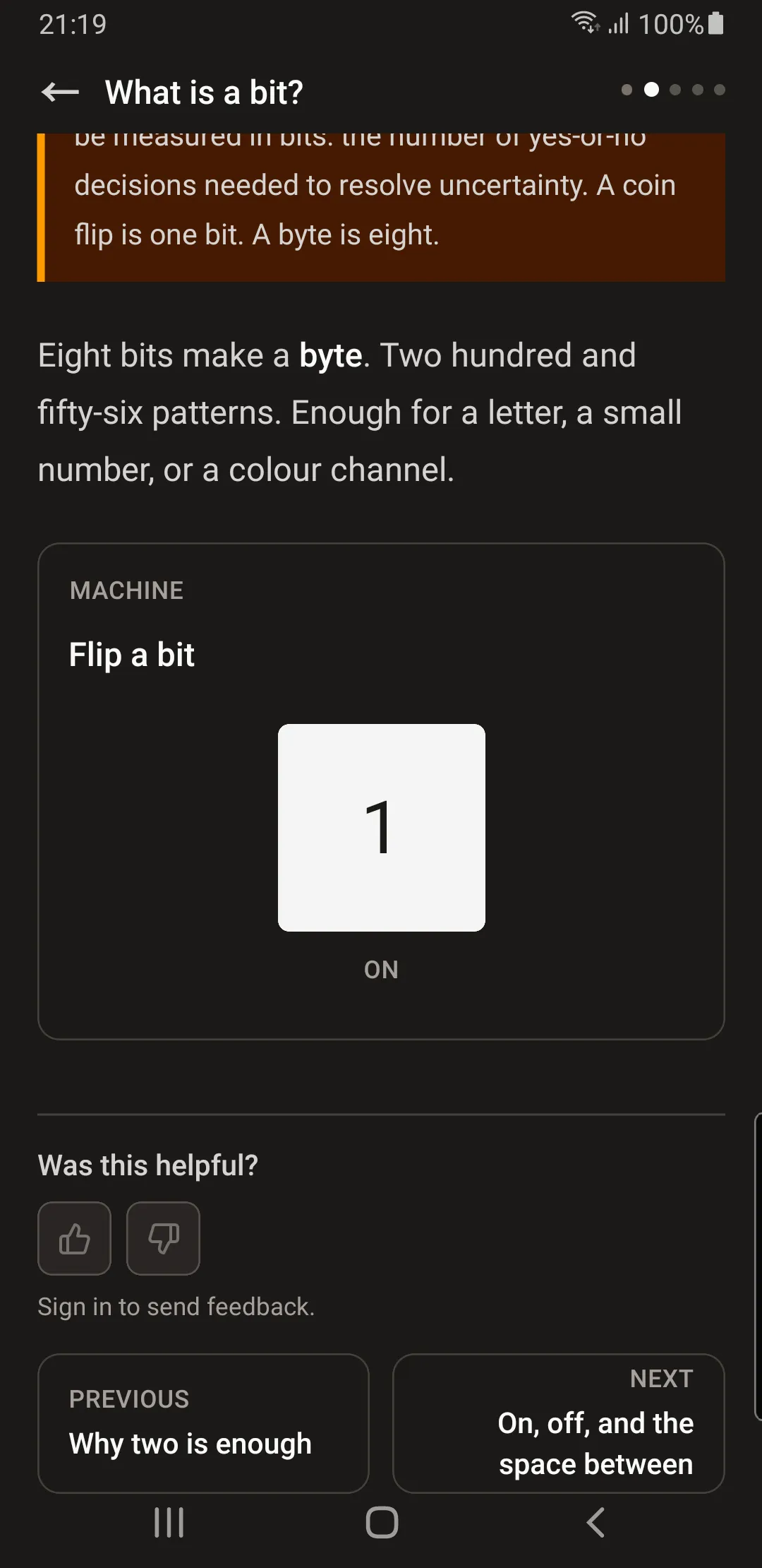 A bit switch flipped on inside the lesson What is a bit.